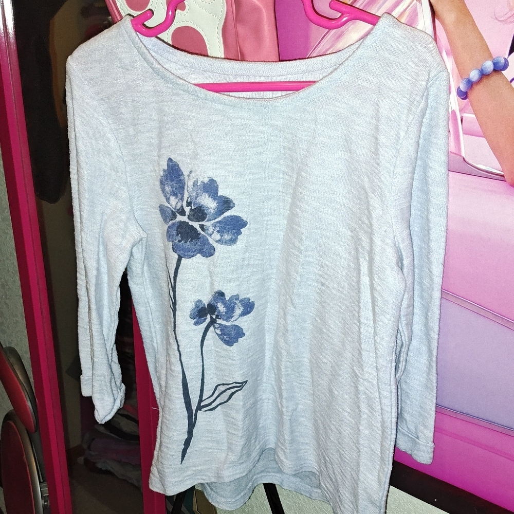 Sonoma White and Gray Fitted 3/4 Sleeve Blouse